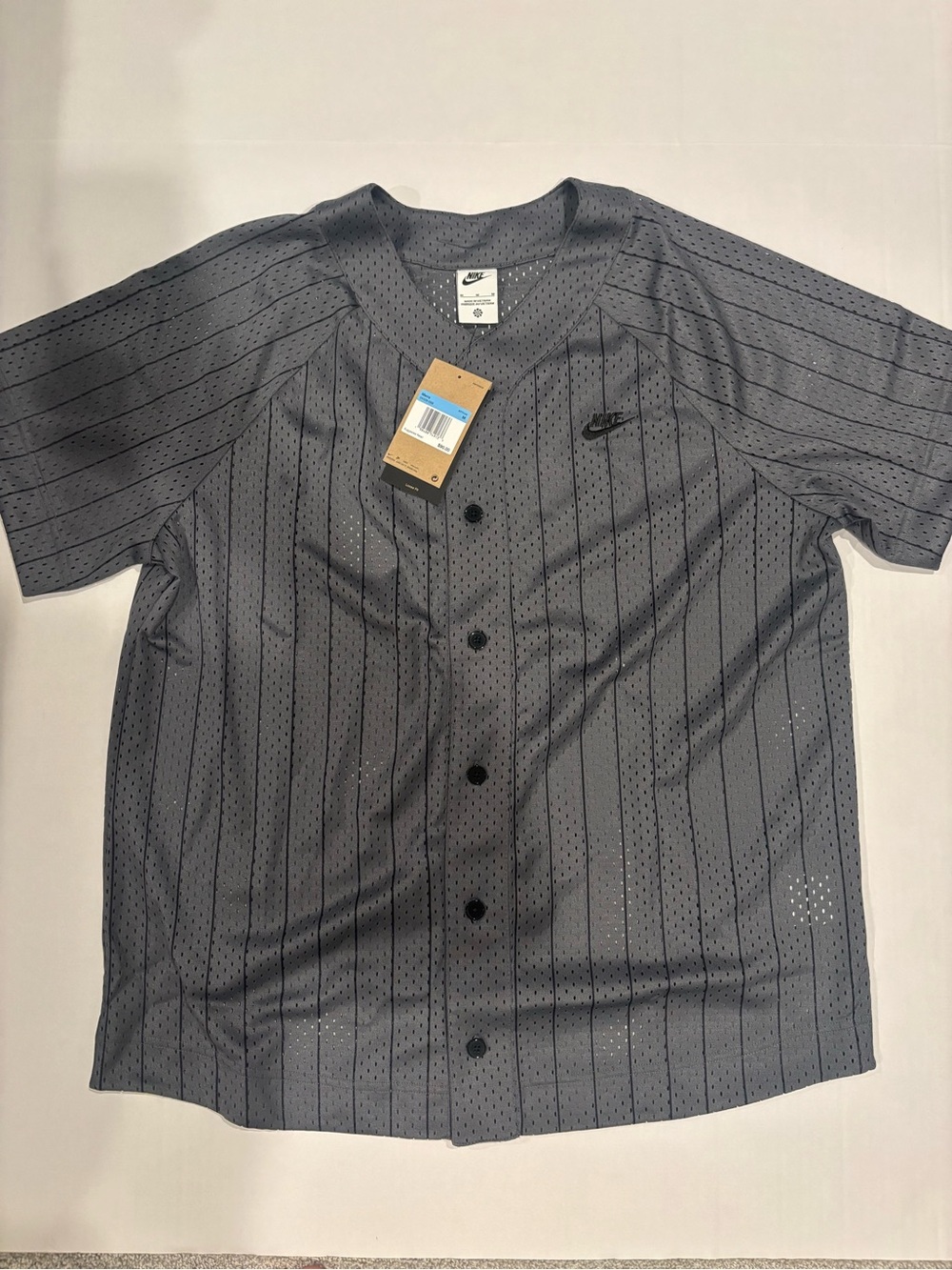 NEW Nike Sportswear Club Gray Black Mesh Baseball Jersey Men's Size Medium
